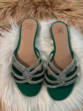 INC International Concepts Emerald Green Jeweled Slide Sandals